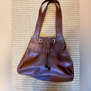 DKNY drawstring chocolate, brown, leather shoulder bag